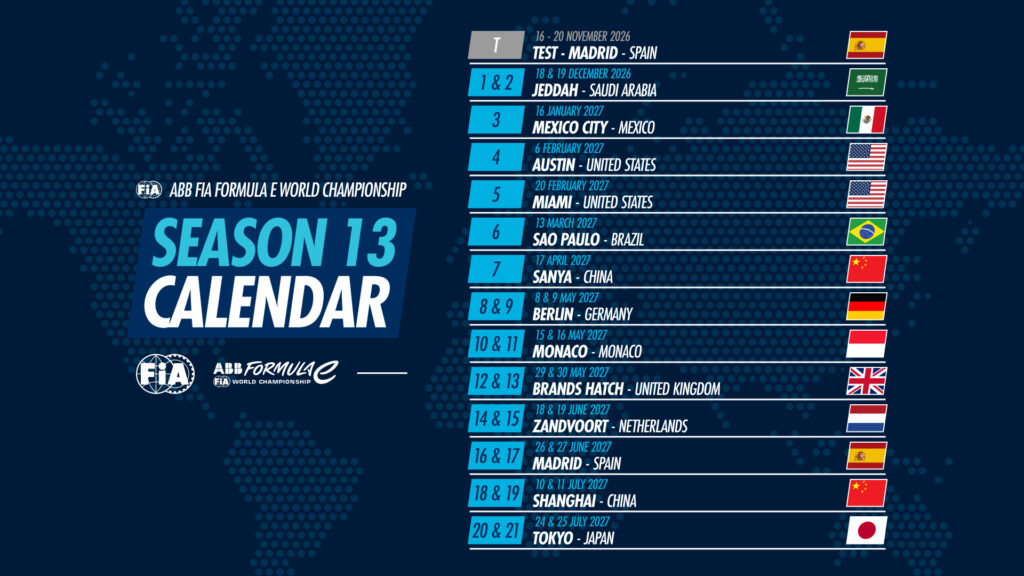 Formula E calendrier 2026-2027