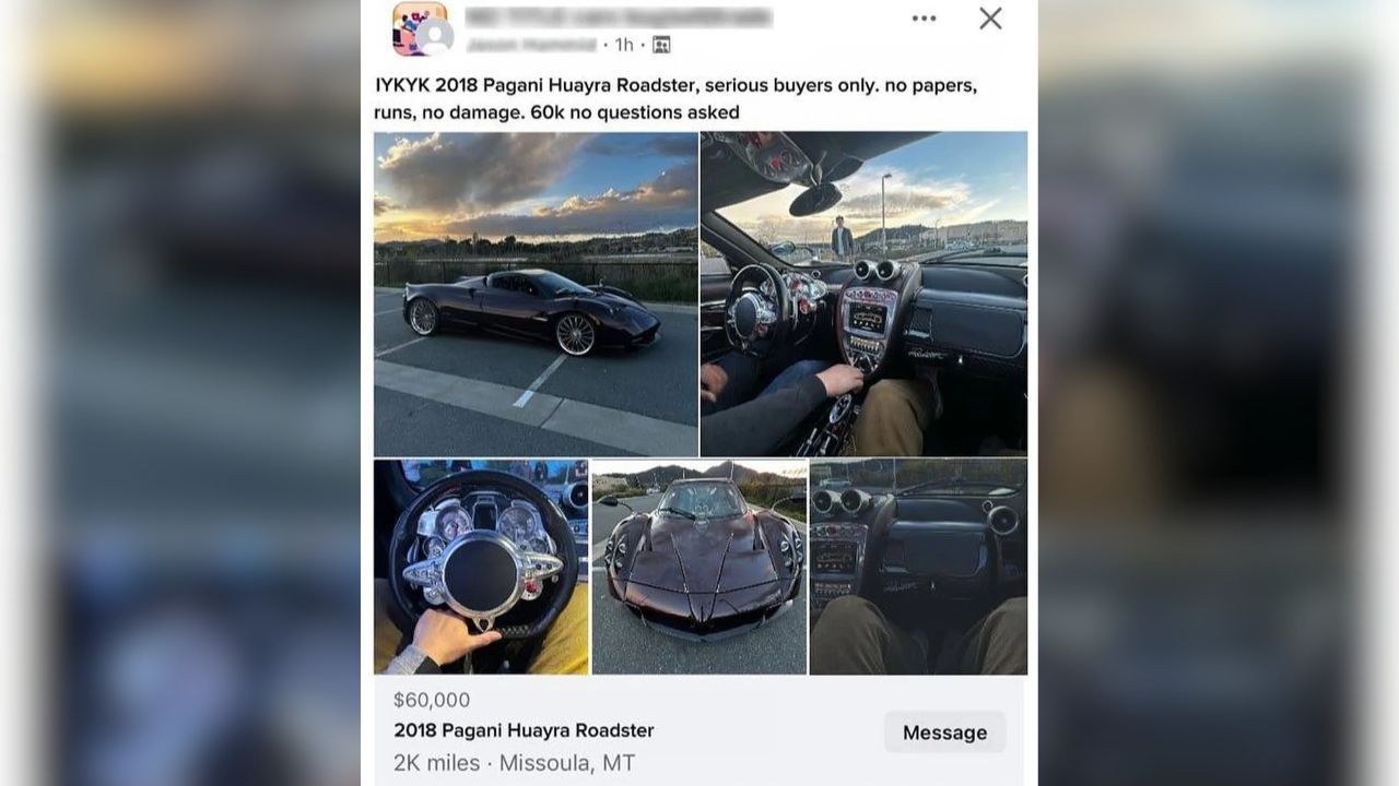 Annonce Facebook Marketplace Pagani Huayra Roadster